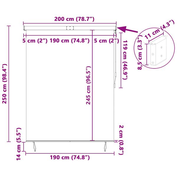 vidaXL Roller Blind White and Orange 200 x 250 cm Fabric and Aluminum