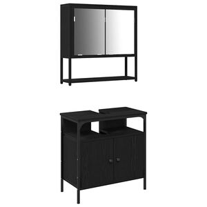 vidaXL Bathroom Furniture Set with Shelf 2 pcs Black Engineered wood