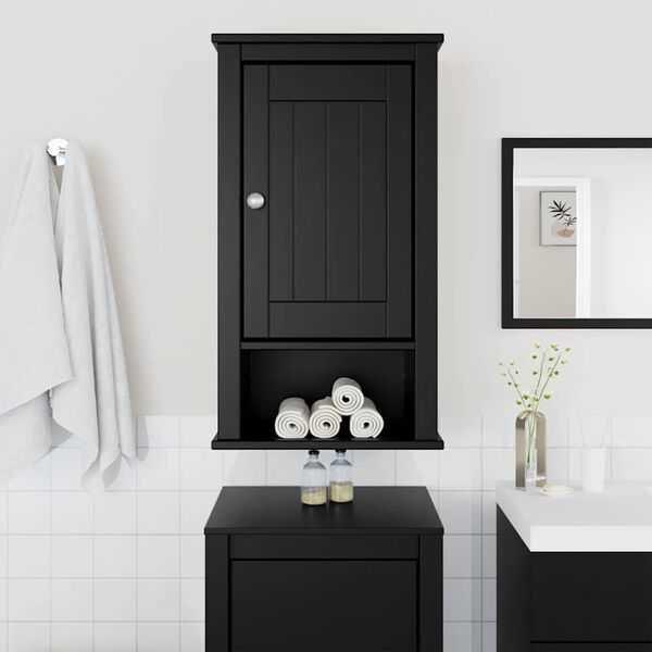 vidaXL Bathroom Wall Cabinet BERG Black 40x27x71.5 cm Solid Wood Pine
