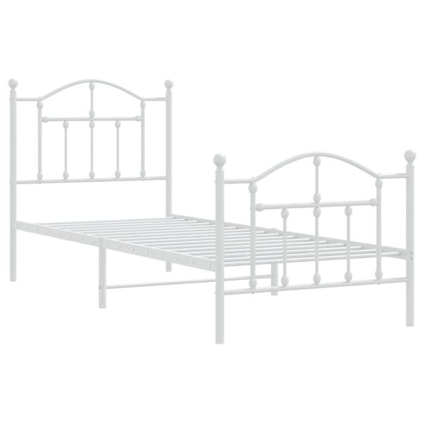 vidaXL Metal Bed Frame without Mattress with Footboard White 90x200cm
