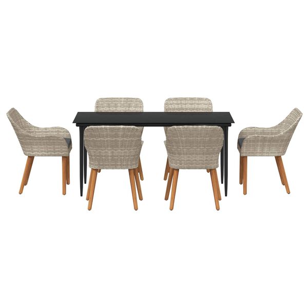 vidaXL Garden Dining Set with Cushion 7 pcs Light Grey Poly Rattan