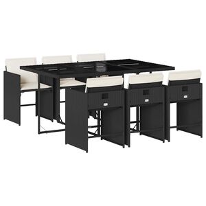 vidaXL Garden Dining Set | Black | PE rattan | 7 Piece Set | Foldable