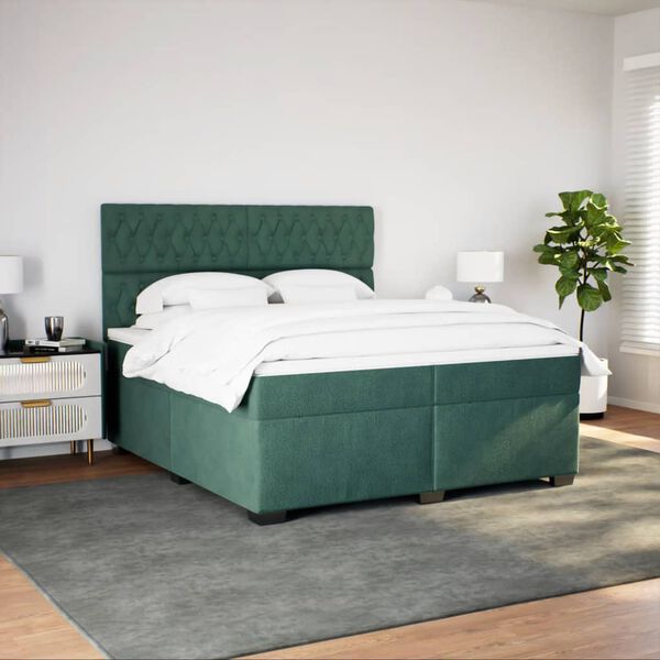vidaXL Box Spring Bed with Mattress Dark Green 200x200 cm Velvet