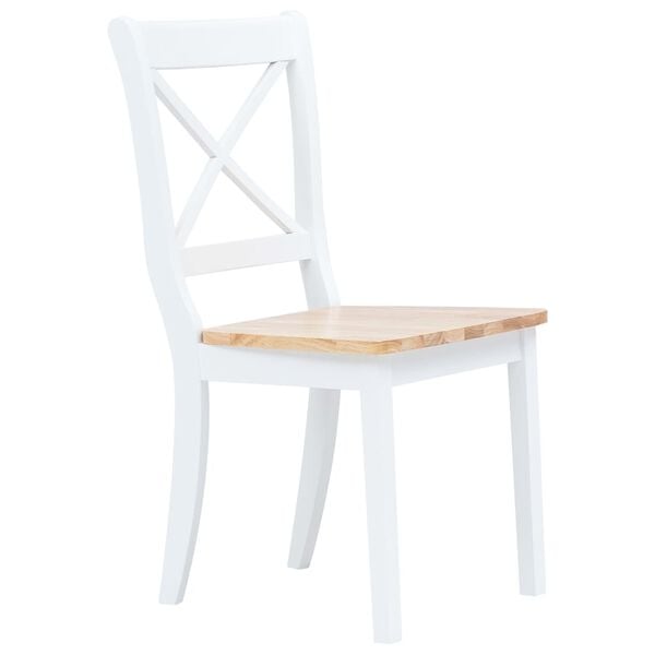 vidaXL Dining Chairs 2 pcs White and Light Wood Solid Rubber Wood
