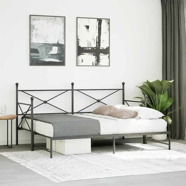 vidaXL Daybed with Trundle without Mattress Black 80x200 cm Steel