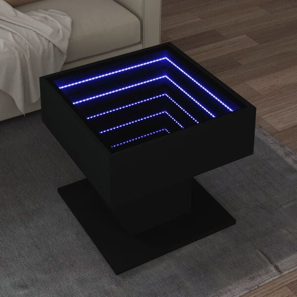 vidaXL Coffee Table with LED Black 50x50x45 cm Engineered Wood
