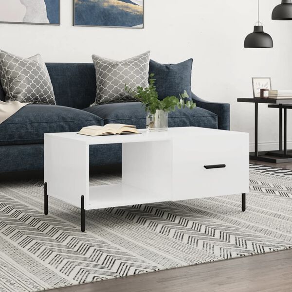 vidaXL Coffee Table High Gloss White 90x50x40 cm Engineered Wood
