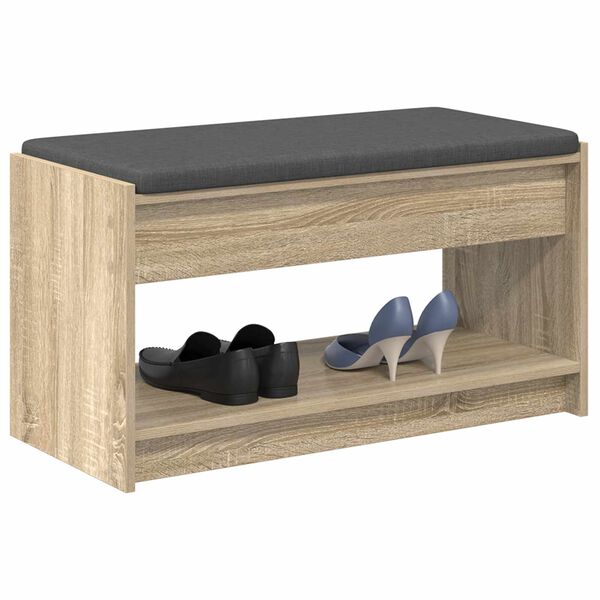 vidaXL Hall Bench with Cushion with Shelf Sonoma Oak 83 x 38 x 45 cm