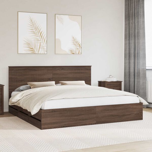 vidaXL Bed Frame with Drawer Brown Oak 200 x 200 cm Engineer Wood