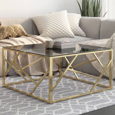 vidaXL Coffee Table Gold Stainless Steel and Tempered Glass