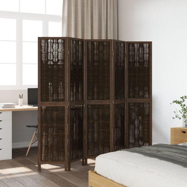 vidaXL Room Divider 5 Panels Dark Brown Solid Wood Paulownia