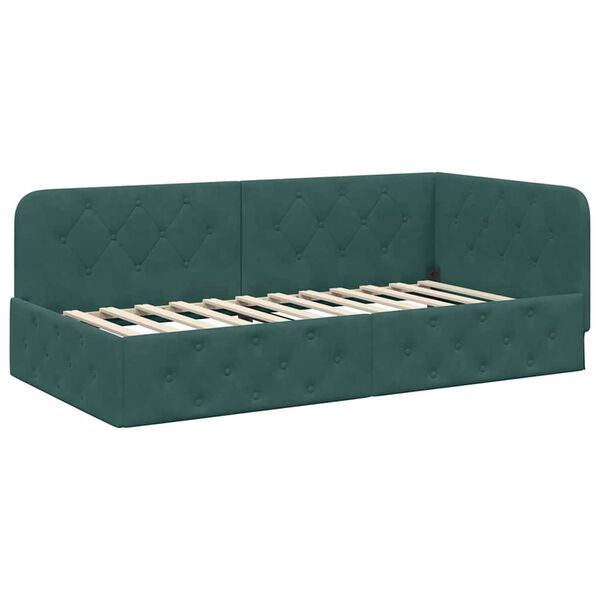 vidaXL Corner Bed Frame with Headboard Dark Green 90 x 190 cm Velvet