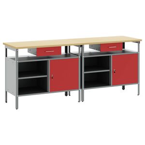 vidaXL Work Bench Set 2 pcs Red and Grey Powder-Coated Steel