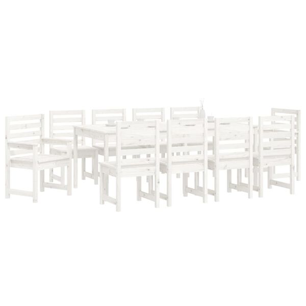 vidaXL 11 Piece Garden Dining Set White Solid Wood Pine
