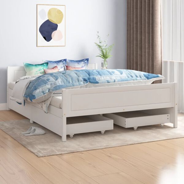 vidaXL Bed Frame without Mattress White Solid Wood Pine 140x200 cm