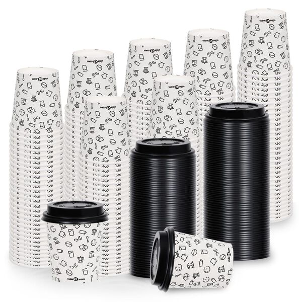 vidaXL Coffee Paper Cups with Lids 200 ml 500 pcs White and Black