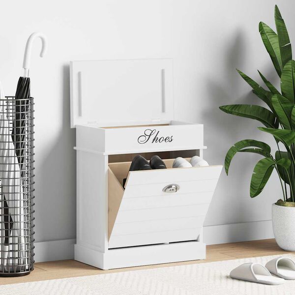 vidaXL Shoe Cabinet White 50x28x58 cm Paulownia Wood