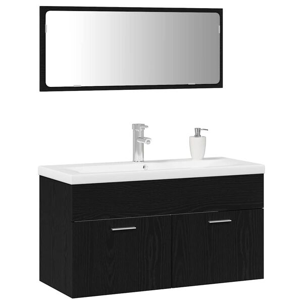 vidaXL Bathroom Furniture Set 3 pcs Black Oak Engineered Wood