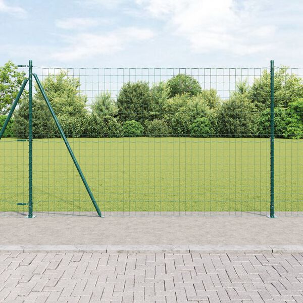 vidaXL Fence with Post Green 1.5 x 10 m Steel