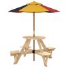 vidaXL Picnic Table for 4 Kids with Umbrella Round Solid Wood Fir