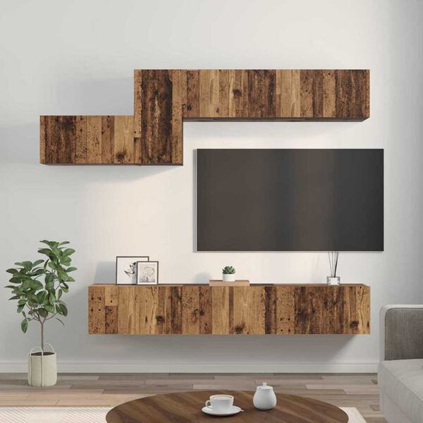 vidaXL TV Cabinet Set with Drawer 7 pcs Old Wood Engineered Wood