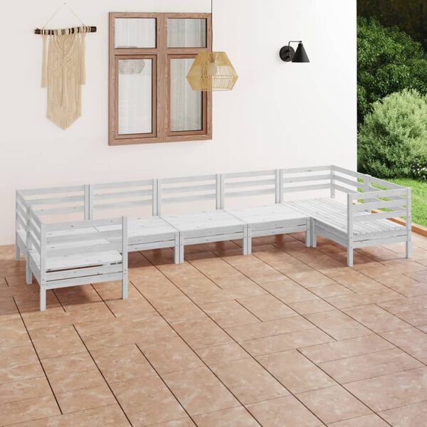 vidaXL 7 Piece Garden Lounge Set White Solid Wood Pine