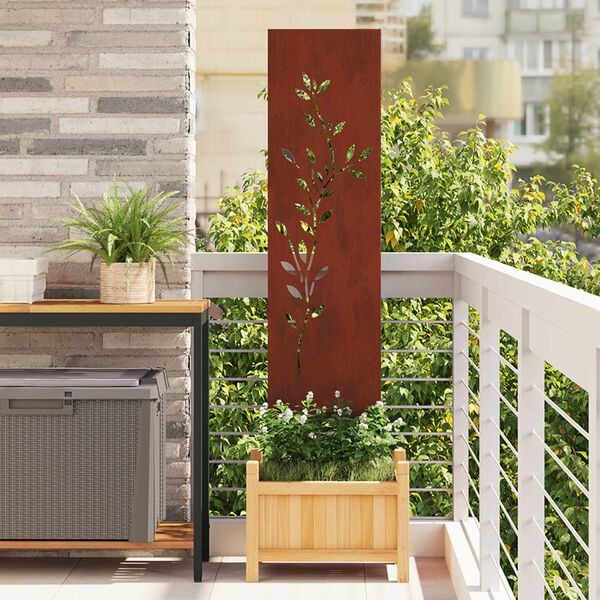 vidaXL Garden Privacy Screen Floral Rusty 32 x 140 cm Weathering steel
