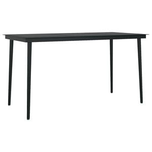 vidaXL Garden Dining Table | Black | Powder-coated steel, Tempered glass | Large