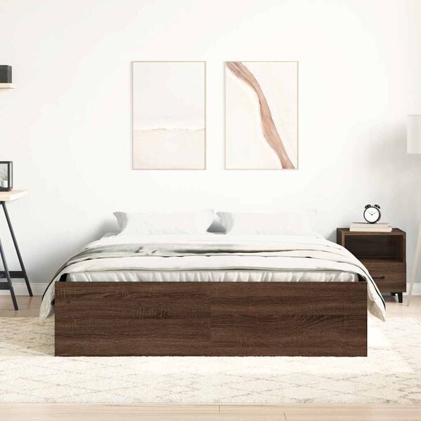 vidaXL Bed Frame without Mattress Brown Oak 150x200 cm King Size King Size