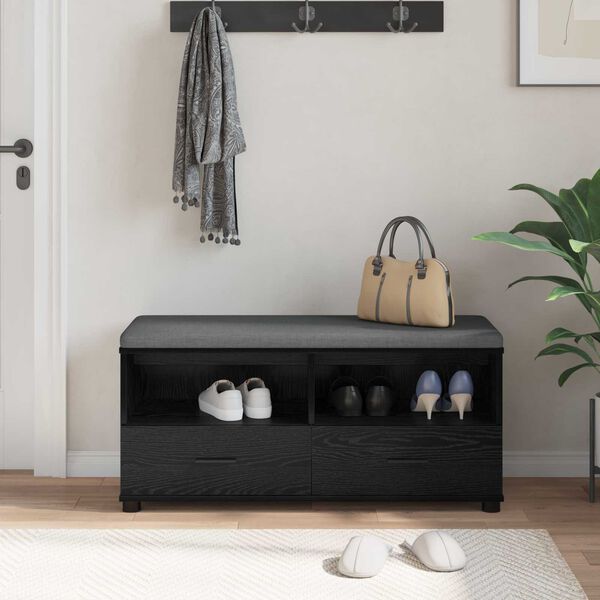 vidaXL Hall Bench with Cushion with Drawer Black Oak 100 x 38 x 46 cm