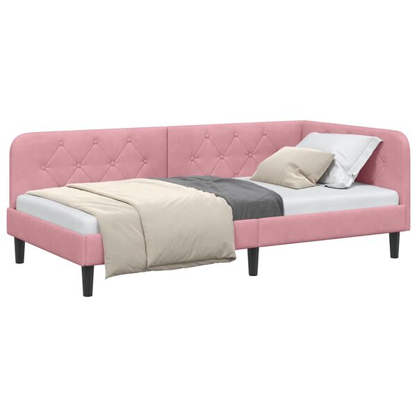 vidaXL Corner Bed Frame with Headboard Pink 100 x 200 cm Velvet