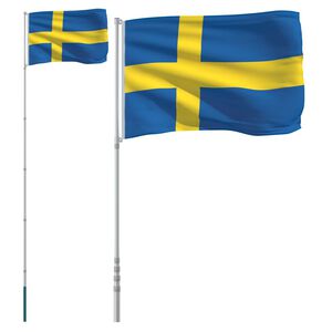 vidaXL Sweden Flag and Pole 5.55 m Aluminium