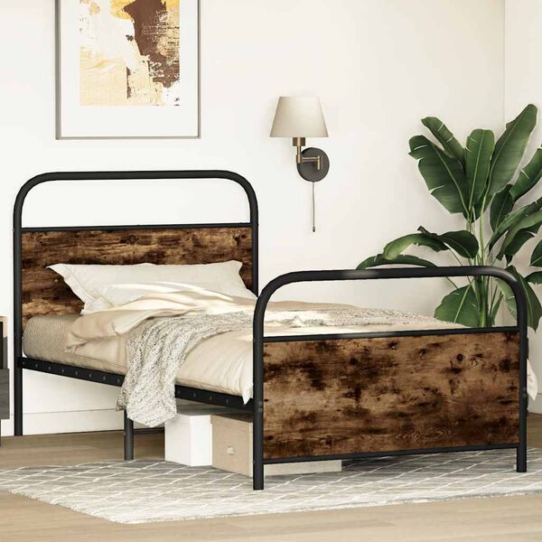 vidaXL Bed Frame Without Mattress 90x190 cm Single Smoked Oak Engineered Wood
