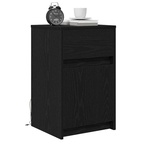 vidaXL LED Bedside Cabinet with Drawer 2 pcs Black oak 38 x 34 x 61 cm