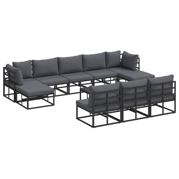 vidaXL Garden Sofa Set with Cushion 11 pcs Black Aluminium