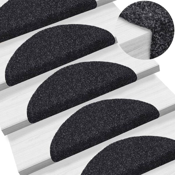 vidaXL Stair Mats Self-adhesive 10 pcs 56x17x3 cm Black Half Round