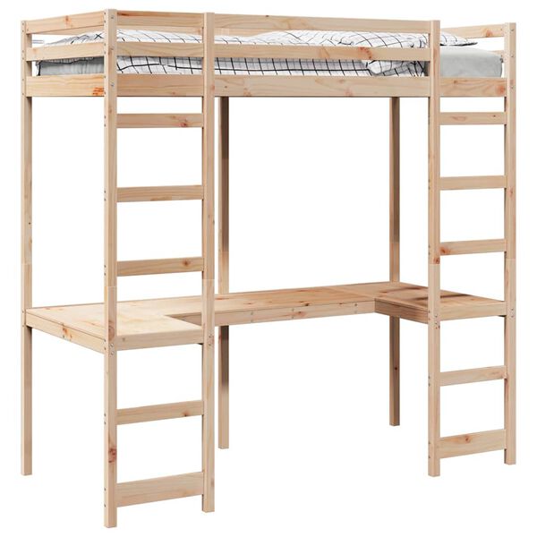 vidaXL Loft Bed Frame Natural 80 x 200 cm Solid Pine Wood