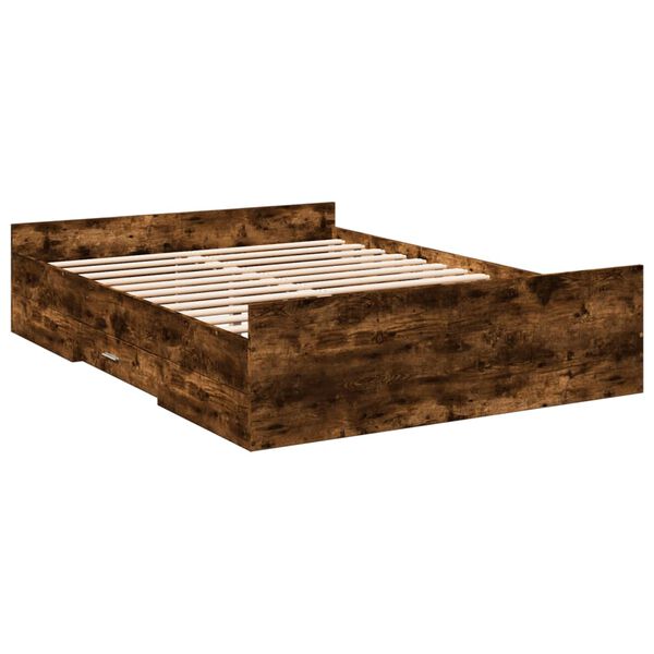 vidaXL Bed Frame with Drawers without Mattress Smoked Oak 135x190 cm Double