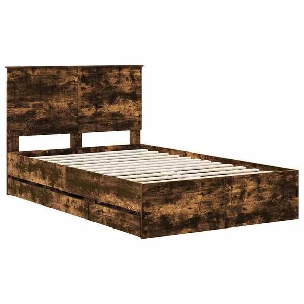 vidaXL Bed Frame with Drawer Smoked Oak 120 x 200 cm Engineer Wood