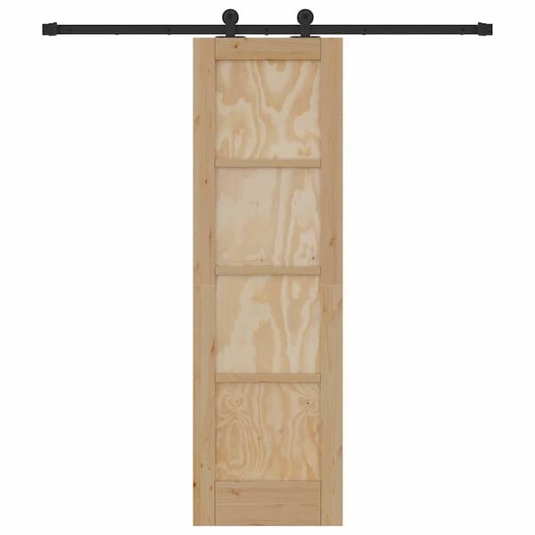vidaXL Sliding Door Natural and Black 61 x 198.5 cm Solid Pine Wood