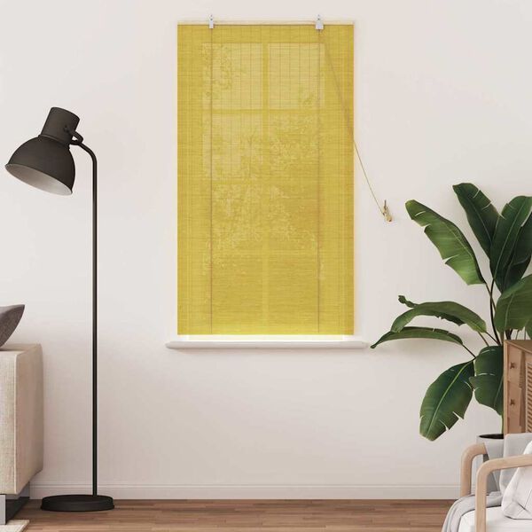 vidaXL Roller Blind with Curtains Manual Yellow 90 x 160 cm Bamboo