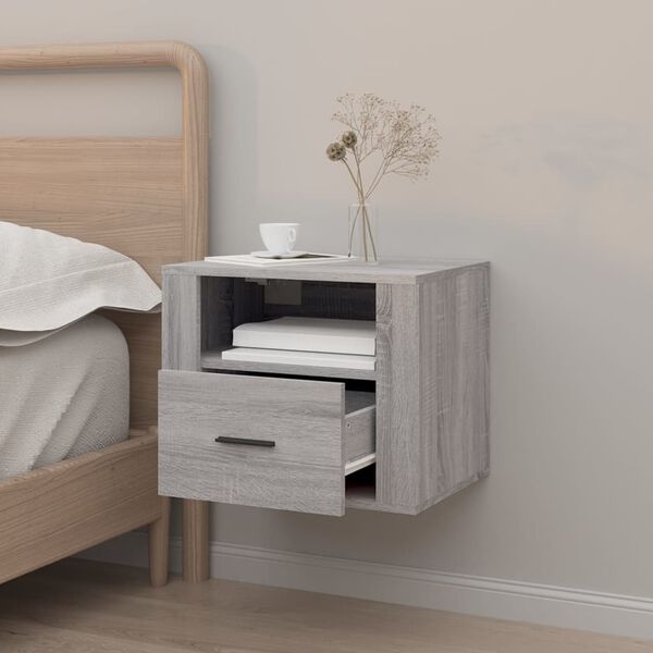 vidaXL Wall-mounted Bedside Cabinet Grey Sonoma 50x36x40 cm
