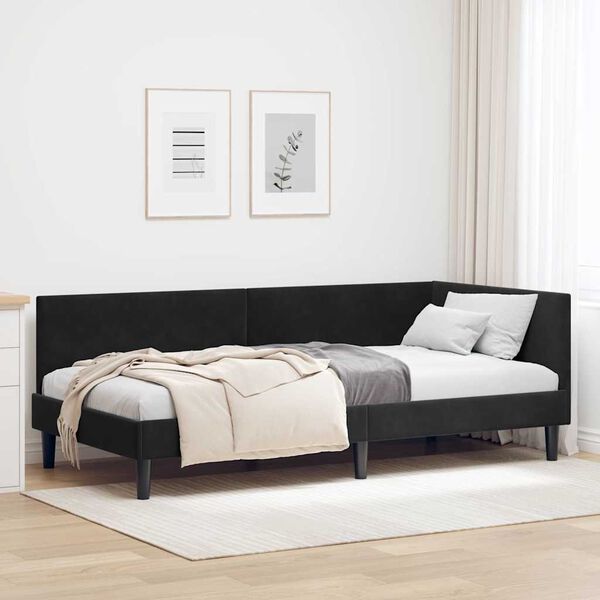 vidaXL Corner Bed Frame with Headboard Black 90 cm x 190 cm Velvet
