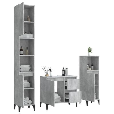 vidaXL 3 Piece Bathroom Cabinet Set Concrete Grey Engineered Wood