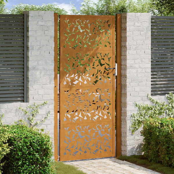 vidaXL Garden Gate 100x200 cm Weathering Steel Leaf Design