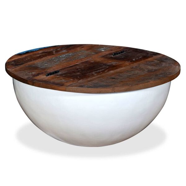 vidaXL Coffee Table Solid Reclaimed Wood White Bowl Shape