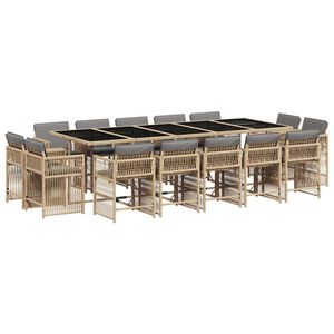 vidaXL 15 Piece Garden Dining Set with Cushions Mix Beige Poly Rattan