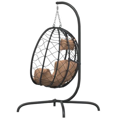 vidaXL Hanging Egg Chair with Cushion Taupe Poly Rattan&Steel