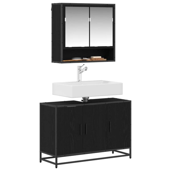 vidaXL Bathroom Furniture Set 2 pcs Black Oak Engineered Wood