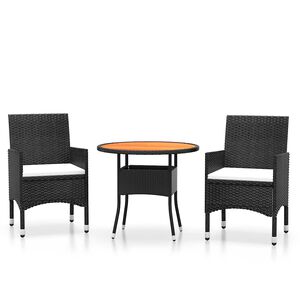 vidaXL 3 Piece Garden Bistro Set Poly Rattan and Solid Wood Black